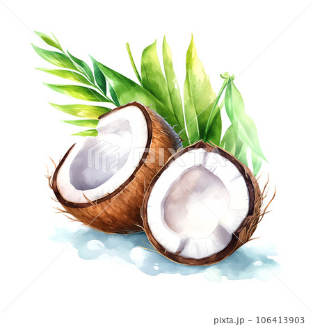 Coconut watercolor on white background Coconut watercolor on white background 106413903