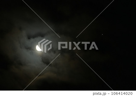 北杜市白州町、月齢21.4下弦の月と木星が並んだ立秋の晩 106414020