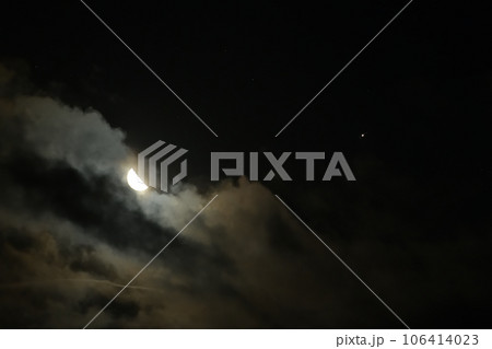 北杜市白州町、月齢21.4下弦の月と木星が並んだ立秋の晩 106414023