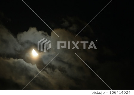 北杜市白州町、月齢21.4下弦の月と木星が並んだ立秋の晩 106414024