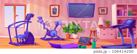 Home gym with workout equipment and furniture Home gym with workout equipment and furniture 106414200