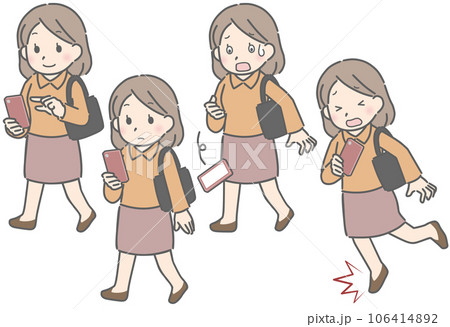 色々な歩きスマホ 若い女性(私服) 色々な歩きスマホ 若い女性(私服) 106414892