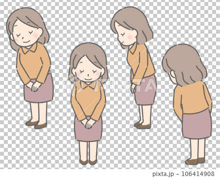お辞儀する若い女性（私服） 106414908