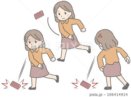 スマホを投げつける若い女性（私服） 106414914