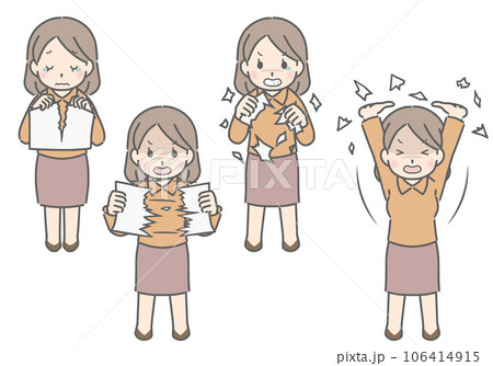 紙を破く若い女性（私服）のイラスト素材 [106414915] - PIXTA