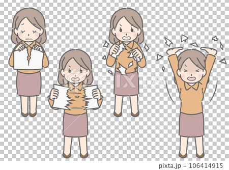 紙を破く若い女性（私服）のイラスト素材 [106414915] - PIXTA