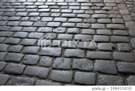 Old Stone Pavement Texture Background, Granite Cobblestone Road Pattern, Vintage Block Sidewalk Old Stone Pavement Texture Background, Granite Cobblestone Road Pattern, Vintage Block Sidewalk 106415010