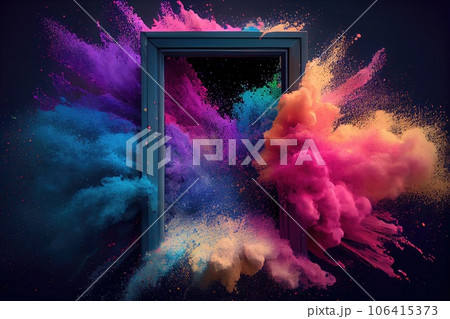 Color Powder Burst Frame, Colored Splash, Colorful Explosion and Frame, Abstract Generative AI Illustration 106415373