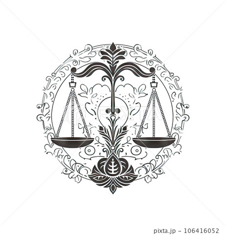 Libra Icon, Zodiac Symbol, Ornate Scales Silhouette, Libra Horoscope Pictogram, Minimal Astrological Sign Libra Icon, Zodiac Symbol, Ornate Scales Silhouette, Libra Horoscope Pictogram, Minimal Astrological Sign 106416052