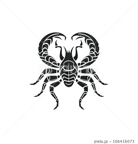 Ornate Scorpio Icon, Scorpion Isolated, Chinese Horoscope Minimal Scorpius Symbol on White 106416073