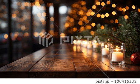 Empty wooden table with a festive Christmas 106416335