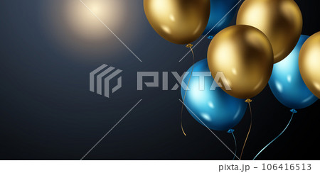 Celebration background with beautifully arranged blue balloons. 3DVector illustration design 106416513
