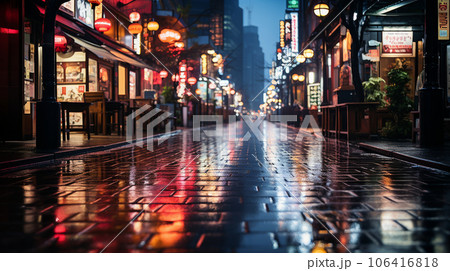 雨上がりのオフィス街の居酒屋通り