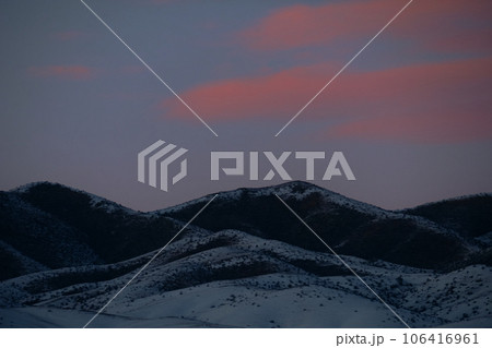 Mongolian steppe in winter during sunset. 106416961