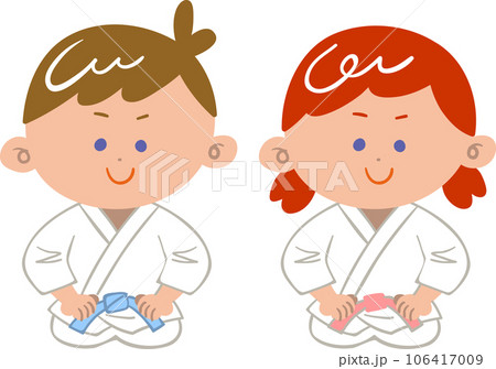 道着を着て正座をする男の子と女の子 106417009