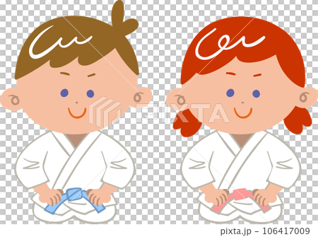 一個男孩和一個女孩穿著道服，坐得筆直 106417009