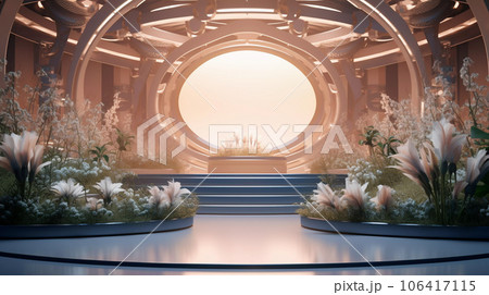Colorful Futuristic Cylinder Scene with Flowers Colorful Futuristic Cylinder Scene with Flowers 106417115