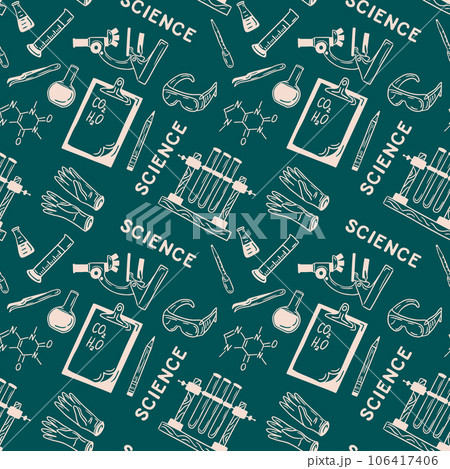 Flat doodle seamless pattern with science elements 106417406