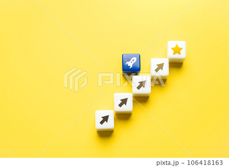 The startup strives for success. Successful launch of a startup. Explore new frontiers, conquer scientific challenges. New space race. Choose a promising project and not lose investments. 106418163