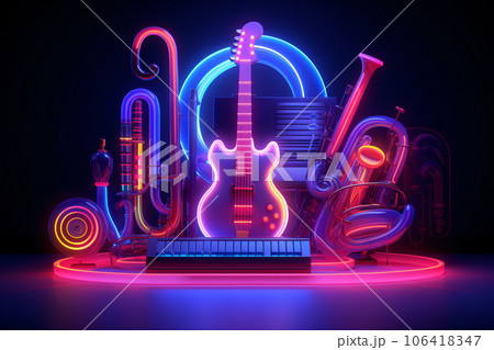 Colorful Neon Musical Instruments 3D Illustration 106418347