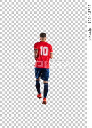 Soccer  player play with soccerball during a football match 106418745