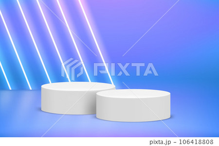 Showcase with neon light. 3d vector illustration with copy space Showcase with neon light. 3d vector illustration with copy space 106418808