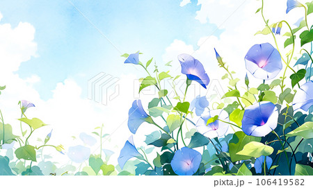 朝顔と青空の水彩画風景「AI生成画像」 106419582