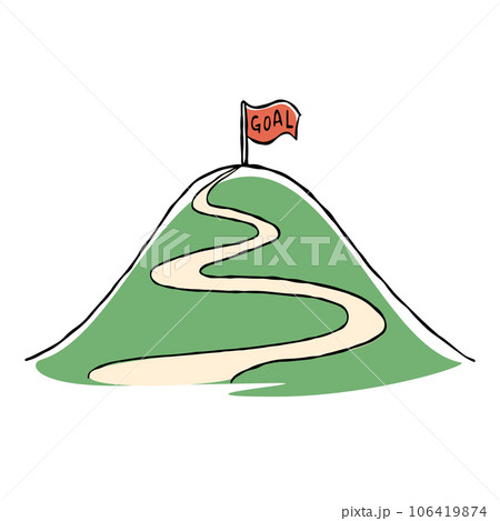 ゴールの旗が山頂にはためく手描き山のイラストのイラスト素材 [106419874] - PIXTA