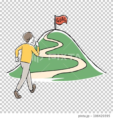 山頂のゴールを目指す男性の手描きイラスト 106420395