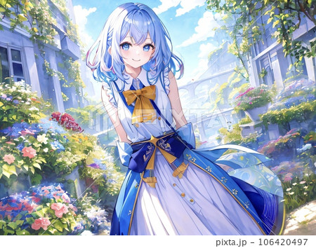 水色髪の美少女 ショートカットのイラスト素材 [106420497] - PIXTA