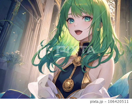 緑髪の美少女 ミディアムヘアーのイラスト素材 [106420511] - PIXTA