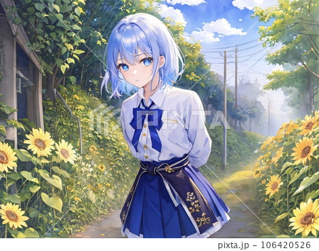 水色髪の美少女　ショートカット 106420526