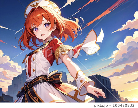 オレンジ髪の美少女 ショートカットのイラスト素材 [106420532] - PIXTA