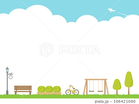 青空と飛行機、晴れた日の公園の風景 106421080