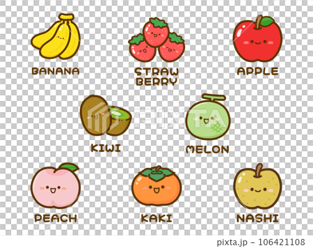 Illustration set of fruits with cute faces 02 Illustration set of fruits with cute faces 02 106421108