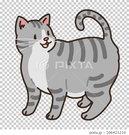 笑顔で鳴くシンプルで可愛いサバトラ猫のイラスト 主線ありのイラスト