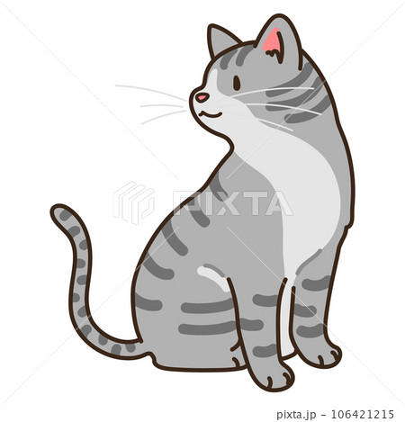 お座りするシンプルで可愛いサバトラ猫のイラスト 主線ありのイラスト