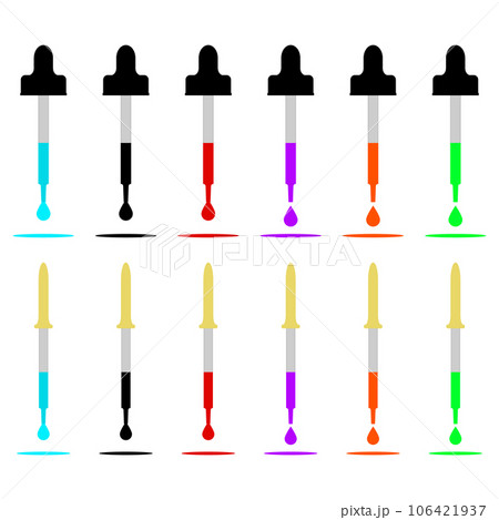 A set of multi-colored pipettes with drops. A set of multi-colored pipettes with drops. 106421937