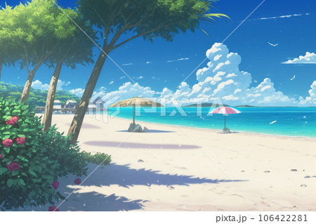 南国 リゾート 海 夏 海岸 砂浜 雲 常夏のイラスト素材 [106422281] - PIXTA