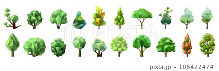 Set of abstract low poly tree icon isolated. Geometric forest polygonal style collection. Vector 3d low poly symbol. Stylized eco design element. 106422474