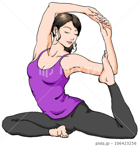 ヨガ_マーメイド・鳩のポーズをする若い女性_キャミソール瞑想 106423256