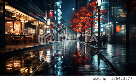 秋の夜の日本の繁華街