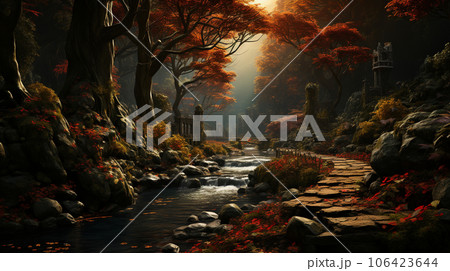 ファンタジーの世界を思わせる秋の風景、まるでゲームの舞台のようなファンタジックな雰囲気
