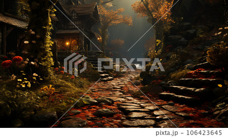 ファンタジーの世界を思わせる秋の風景、まるでゲームの舞台のようなファンタジックな雰囲気