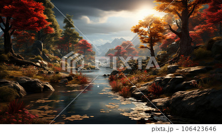 ファンタジーの世界を思わせる秋の風景、まるでゲームの舞台のようなファンタジックな雰囲気