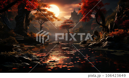 ファンタジーの世界を思わせる秋の風景、まるでゲームの舞台のようなファンタジックな雰囲気