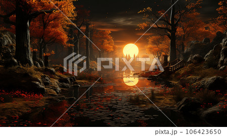 ファンタジーの世界を思わせる秋の風景、まるでゲームの舞台のようなファンタジックな雰囲気
