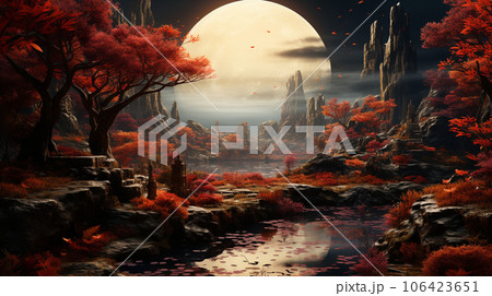 ファンタジーの世界を思わせる秋の風景、まるでゲームの舞台のようなファンタジックな雰囲気