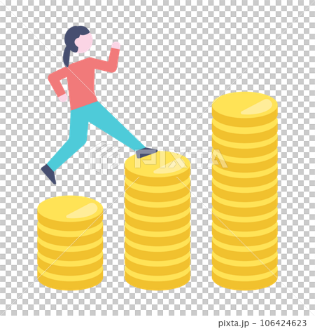 Businesswoman with coin graph Businesswoman with coin graph 106424623