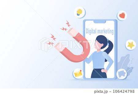 Digital marketing and attract customer satisfaction concept. Social media, online content, advertising campaign, promotion. Strategy for customer satisfaction, competition or opportunity. Digital marketing and attract customer satisfaction concept. Social media, online content, advertising campaign, promotion. Strategy for customer satisfaction, competition or opportunity. 106424798